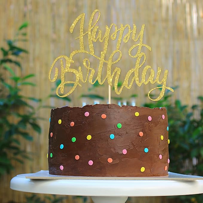 Happy Birthday Cake Decorations, Gold Double-Sided Glitter Letters, Birthday Party Supplies, Cake Topper Decorations (Gold)