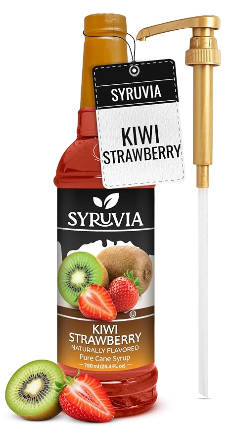Syruvia Strawberry Kiwi Syrup, Naturally Flavored Syrup for Drinks, Lemonades, Iced Teas, and Desserts – 25.4 fl oz - with Pump