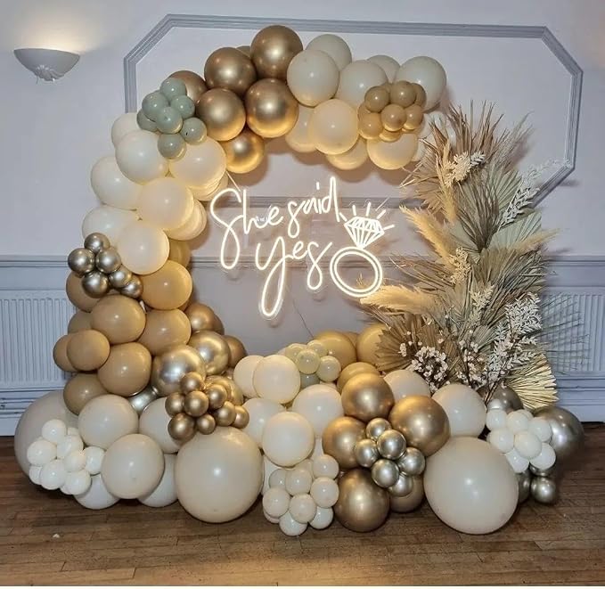 Sand White and Gold Balloon Arch Kit, 171Pcs White Nude Neutral Beige Metallic Gold Different Size Balloons for Boho Wedding Baby Bridal Shower Engagement Birthday Party Decorations Backdrop
