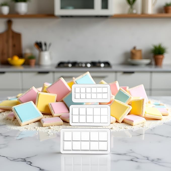 3Pcs White Square Cookie Cutter Set - Geometric Baking Tools for Biscuit, Cake and Fondant | Multi-Size Stainless Steel Cutters Baking Supplies, Cake Decorating Accessories