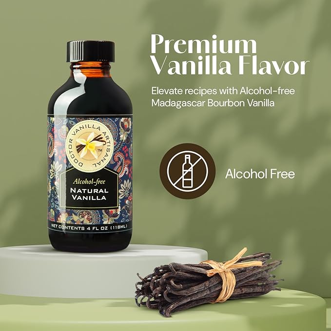 Natural Vanilla Alcohol‑Free Flavor, 4 fl oz - Madagascar Bourbon vanilla, 100% natural, sugar‑free, GMO‑free, gluten‑free, vegan, paleo, keto, kosher, and halal