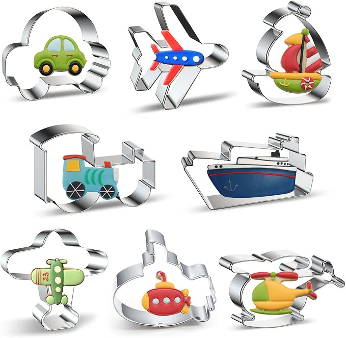 ZADE Transportation Theme Car Boat Airplane Cookie Cutters Set 12 Pcs Non-Stick Stainless Steel Cookie Biscuit Sandwich Mold, Fruit Cake Fondant Cutter for Baking