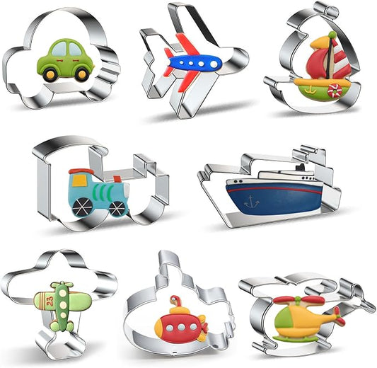 ZADE Transportation Theme Car Boat Airplane Cookie Cutters Set 12 Pcs Non-Stick Stainless Steel Cookie Biscuit Sandwich Mold, Fruit Cake Fondant Cutter for Baking