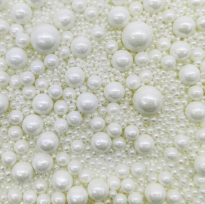 Edible White Sugar Pearls Sprinkles Candy Mix Size Pearls Cake Decorations Cupcake Toppers Cookie Decorating Perfect for Wedding Party Valentine Halloween Christmas Supplies 4.58OZ