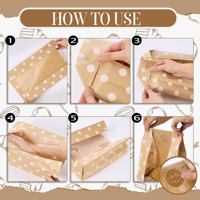Feifeiya 100 Pack Kraft Paper Bread Bags for Homemade Sourdough Bread with Window & Stickers, 13.7x8.3 Large Bakery Bags for Loaves Greaseproof Food Packaging for Baking Gifts, Brown(Classic)