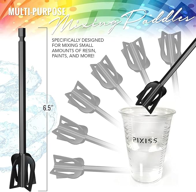 Pixiss Premium Resin Mixer, Handheld Rechargeable Epoxy Mixer Pro Grade, Stirrer for Resin, DIY Crafts Tumbler, Silicone Mixing - Includes 20 Cups, Bundle C (Medium)