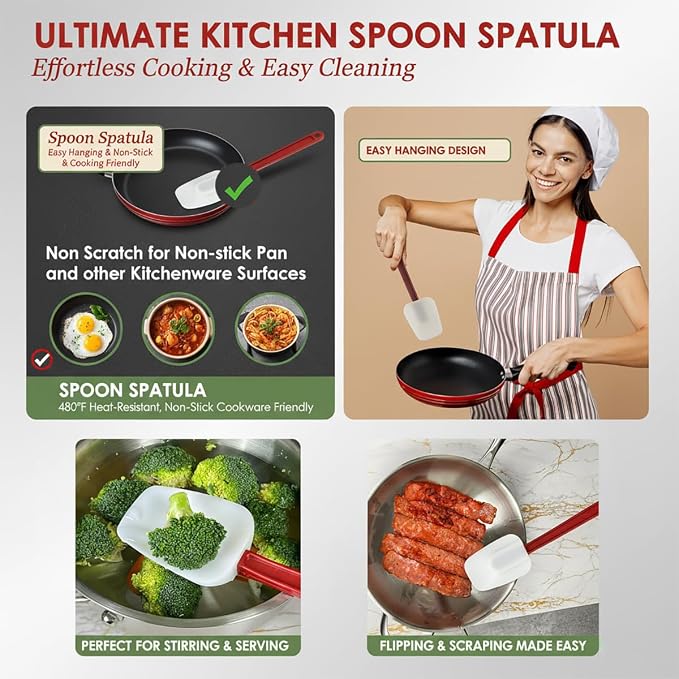 Commercial Spoonula Rubber Spatula Set, High Heat Spatula Spoon 9.5 Inches, Commercial Spatula for Cooking, Rubber Spatula Set Resistant to 500℉ (2 Spoonulas 14"/M)