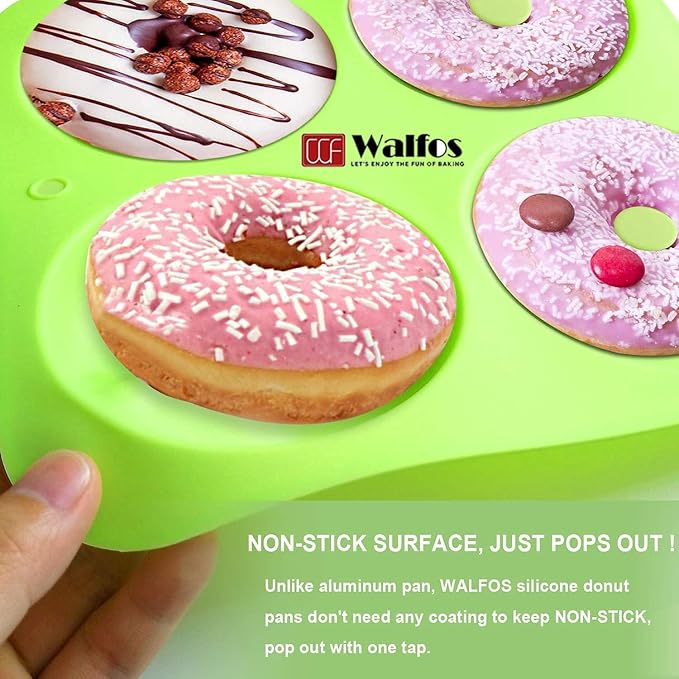 Walfos Full Size Silicone Donut Mold for Baking- 4 Inch Big Size Silicone Doughnut Pan Set for Donut Cake Biscuit Bagels, Heat Resistant, BPA FREE and Dishwasher Safe, Non-Stick, Just Pop Out! (4PK)