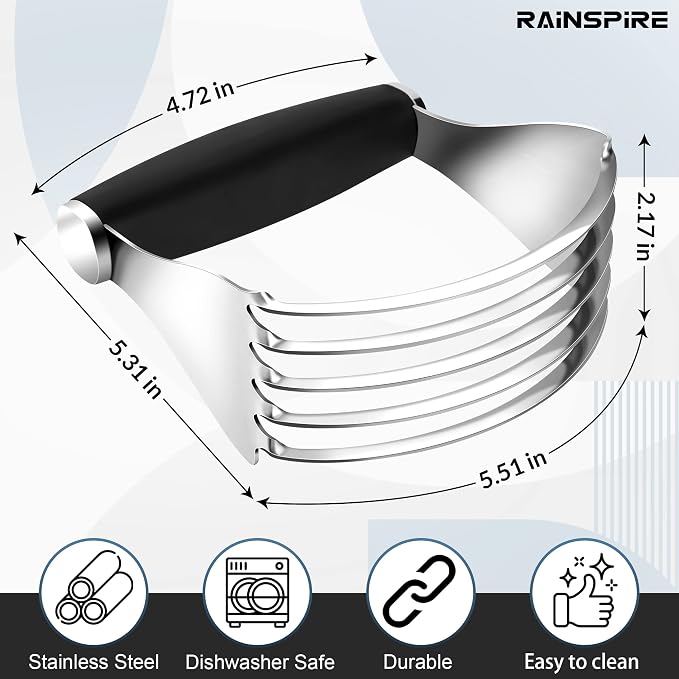 Rainspire XL Pastry Cutter For Baking, Heavy Duty Pastry Blender Stainless Steel, Thick Sharp Blades Dough Blender, Dough Cutter Butter Cutter Pastry for Easy Mixing, Dishwasher Safe (Black)