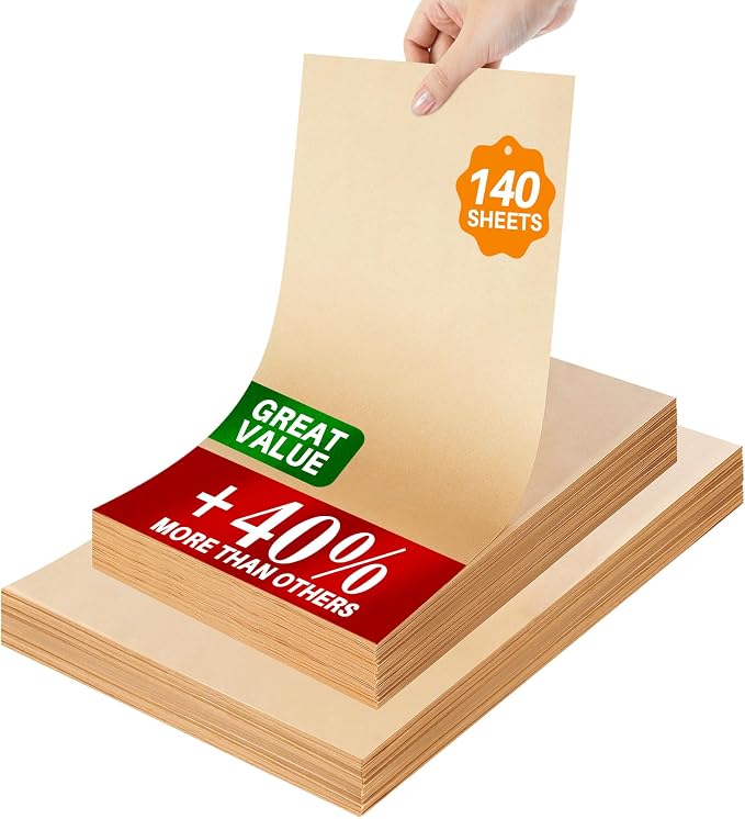 140 Parchment Paper Sheets 9x13 Inch | Precut Unbleached Baking Paper Sheets for Oven, Air Fryer, Cookies, Bread, Pizza | Non-Stick, Greaseproof Liners | Natural Brown Parchment for Baking