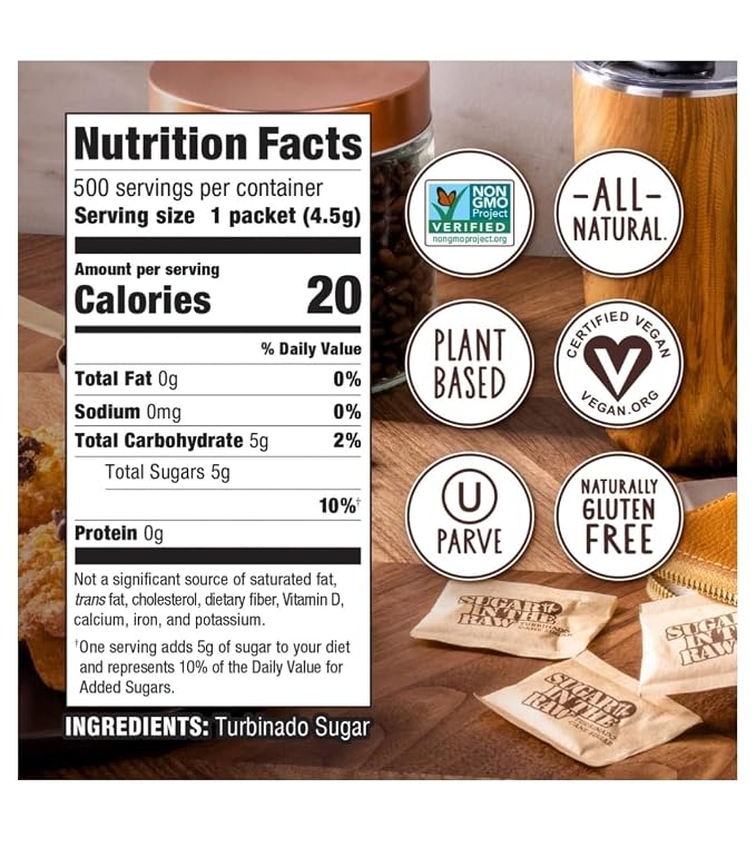 Sugar inthe Raw! - Bulk 500 Pack | Natural Turbinado Cane Sugar | Perfect for Coffee, Baking & More! By MOOCHI Packaging Custom Bundled by MOOCHI