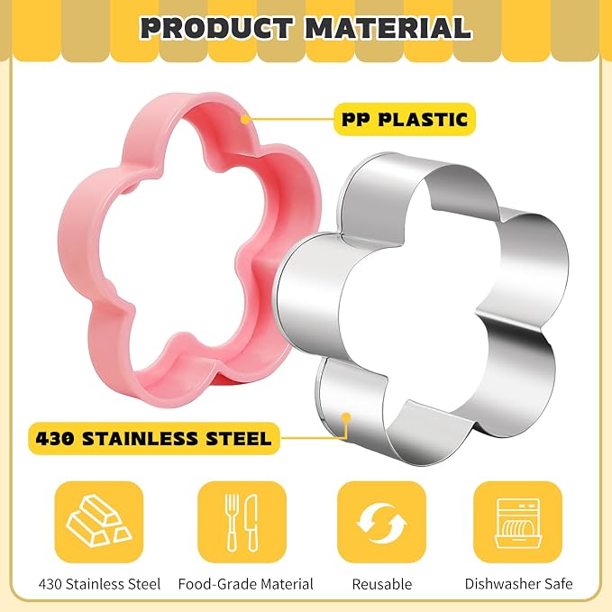 12 PCS Cookie Cutter Set, Stainless Steel with Safety Grip, Round Star Flower Cartoon Mouse Shapes in 3 Sizes, for DIY Baking, Holiday Party, Cake Decor, Sandwich and Fruit Cutter
