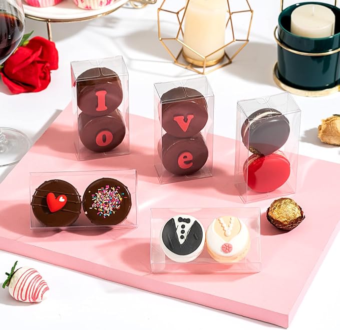 RomanticBaking 50 PCS 4.17" x 2.16" x 1.37" Macaron Boxes for 2 Mini Treat Boxes for Chocolate Covered Orec, Chocolate Truffle,Browines &Pastry Candy Boxes