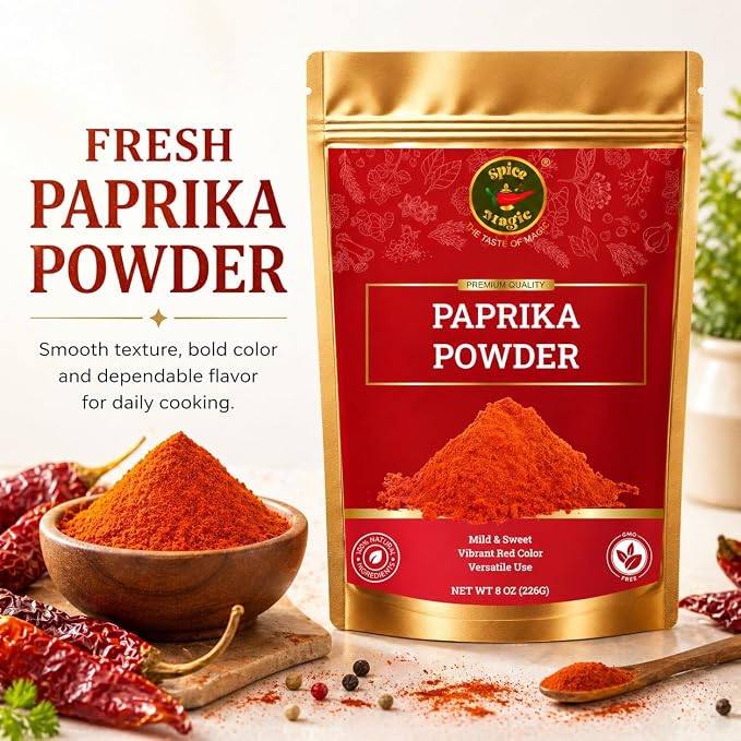 Spice Magic Sweet Paprika Powder 8 oz | Premium Spanish-Style Paprika | Mild, Sweet & Vibrant Red Color | Perfect for BBQ, Chicken, Vegetables, Soups & Sauces