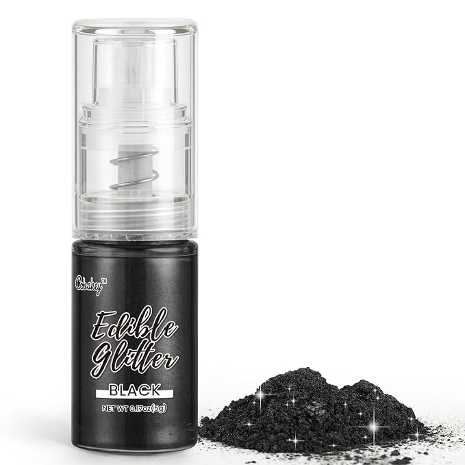 Shimmer Black Edible Glitter Spray, 5g Edible Glitter for Cocktails, Cobakey Luster Dust Edible for Cake Decorating, Drinks, Baking, Chocolate, Strawberrie
