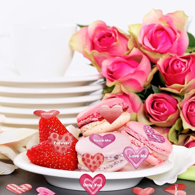 88PCS Edible Heart Cupcake Toppers Sweet Love Be Mine Kiss Me Heart Cupcake Picks Happy Valentine's Day Heart Cake Decor for Valentine's Day Theme Party Decoration Supplies