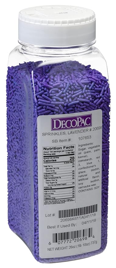 DecoPac Lavender Sprinkles | Extra Large 26oz Pack | Cake Sprinkle Mix, Fancy Sprinkles For Cake Decorating, Handheld Container, Candy Sprinkles, Cake Sprinkles - Purple