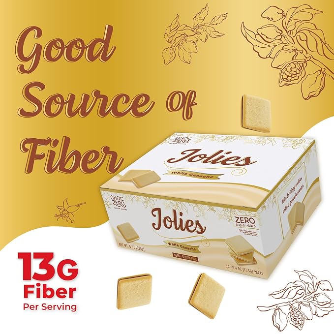ChocZero White Chocolate Jolies Cookies, Sugar Free Chocolate Filled Cookies, Gluten Free, Keto, Low Carb, High Fiber, 8 oz Box