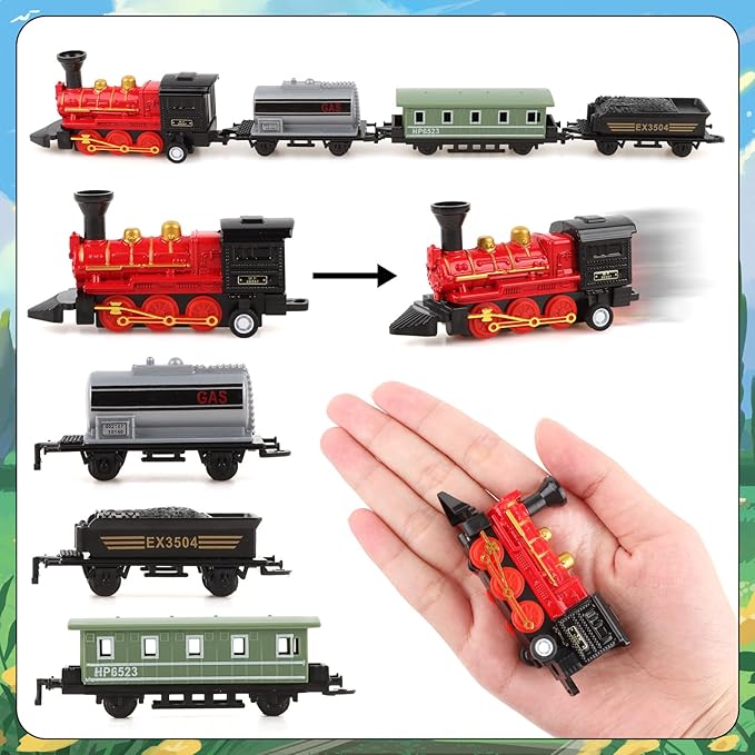 12Pcs Train Cake Toppers Train Cake Decorations with Traffic Track Railway Lights Sign for Trains Themed Birthday Party Decorations Transport Themed Party Supplies