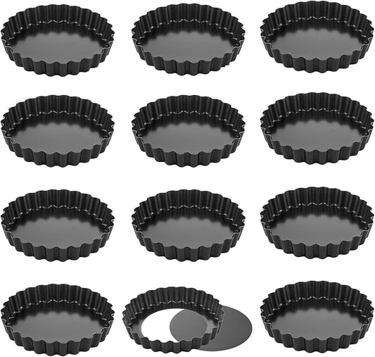 CHEFMADE Round Tart Pan Set, Non-Stick 4 Inch 12Pcs with Removable Loose Bottom Quiche Pan