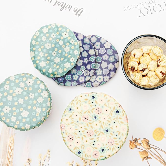 6Pcs Sourdough Starter Jar Cover 4 IN,Reusable Beeswax Bowl Covers,100% Organic Cotton & Natural Beeswax,Cotton Bread Fermentation Container,Bread Baking Supplies,Suitable for 3-4 In Mason Jars