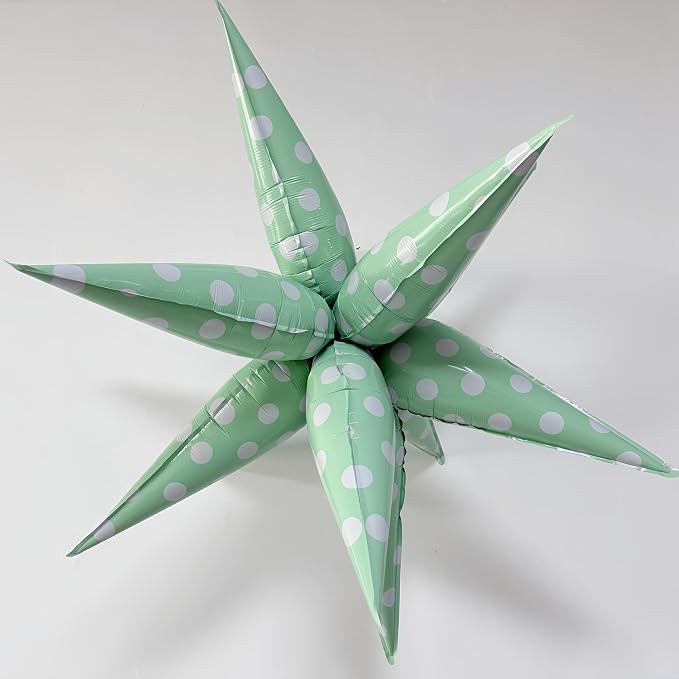 2Pcs Green Macaron Polka Dot Explosion Pointed Star Foil Balloons/Candy Color Balloon for Spring Easter, Christmas, Candyland Party, Baby Shower, Unicorn Birthday/Rainbow Candy Themed Party Decor