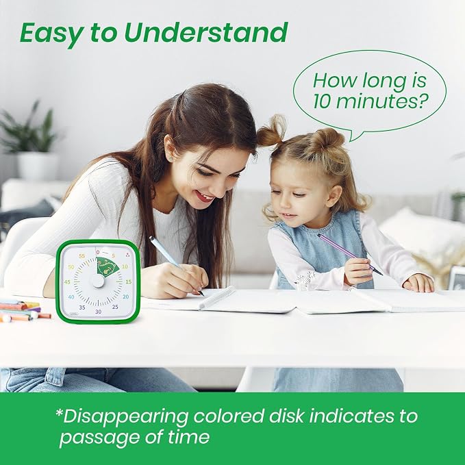 Yunbaoit Visual Timer with Protective Case, Dinosaur Disk 60 Minute Countdown Timer for Kids and Adults, Silent Time Management Tool(Green Dinosaur)