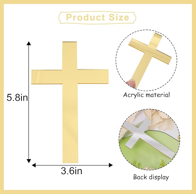 Golden Cross Cake Topper - First Holy Communion Party Decorations,Acrylic Cross Cake Topper Photo Props,God Bless Baptism Centerpiece,Religious Birthday Wedding Party Decorations