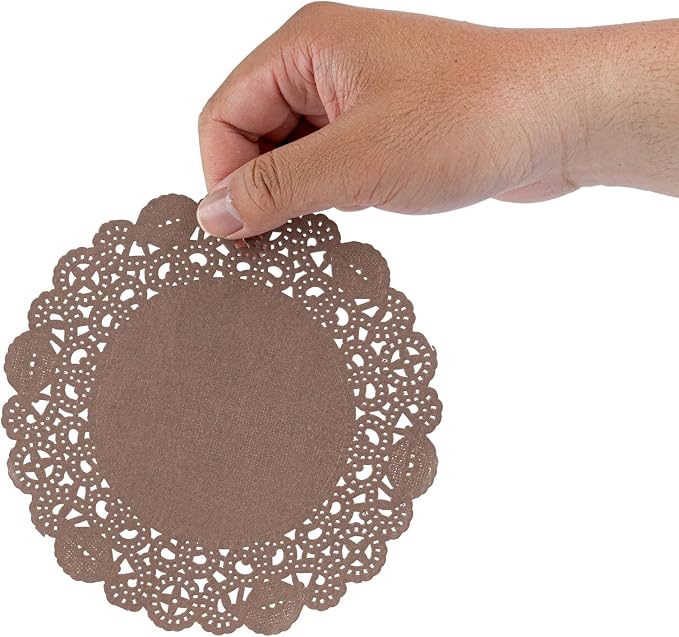 Restaurantware-Pastry Tek 6 x 6 Inch Placemat, 4000 Disposable Table Doilies - Elegant Lace Finish, Long Lasting, Brown Paper Placemat, for Pastries, Cupcakes, Desserts