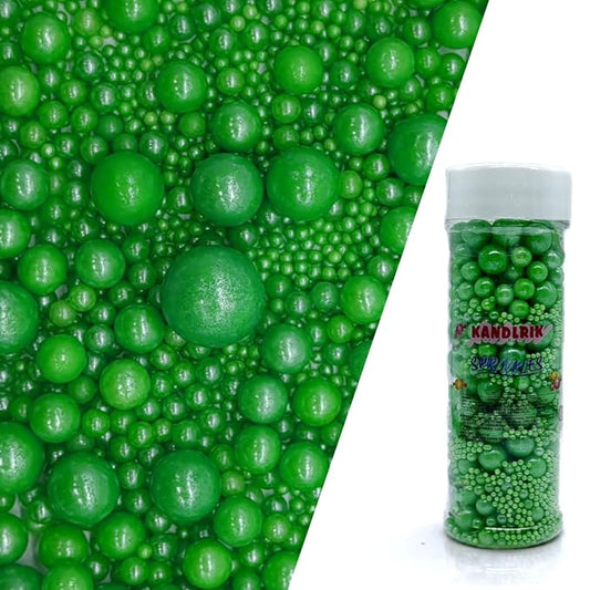 Edible Christmas Green Sugar Pearls Sprinkles Candy Mix Size Pearls Cake Decorations Cupcake Toppers Decorating Perfect for Wedding Party Valentine Christmas Supplies 4.58OZ