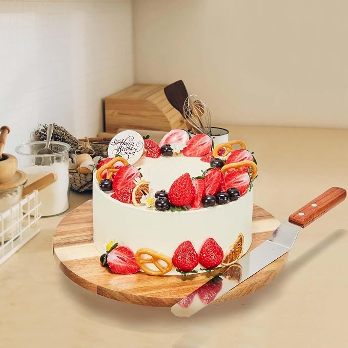 12" Acacia Wood Revolving Cake Stand,Wooden Rotating Display Stand for Cake