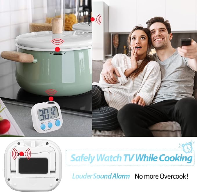 Weewooday 24 Pcs Digital Kitchen Timer Magnetic Timer Bulk On/Off Switch Minute Second Count up Countdown Loud Alarm for Exercise Cook Baking (White)