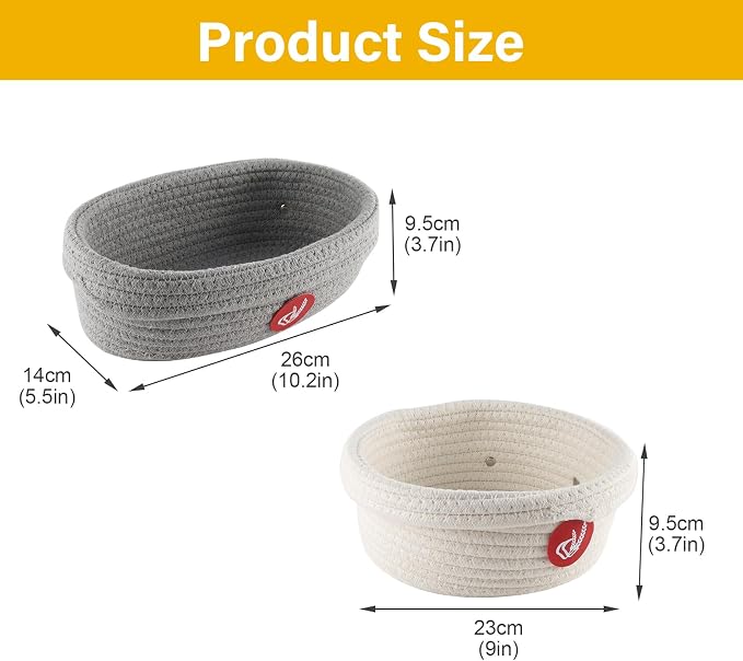 Banneton Bread Proofing Basket Set, Oval and Round Cotton Rope Sourdough Baskets with Fabric Liners, Proofing Bowls for Artisan Loaves and Home Baking