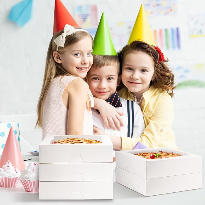 ZORRITA Pie Boxes with Window, 10"x10"x2.5", 20 Pack, White | Auto Pop-up, Bakery Boxes, For Chocolate Covered Strawberry, Cookies, Treats, Pastry, Donuts, Muffins