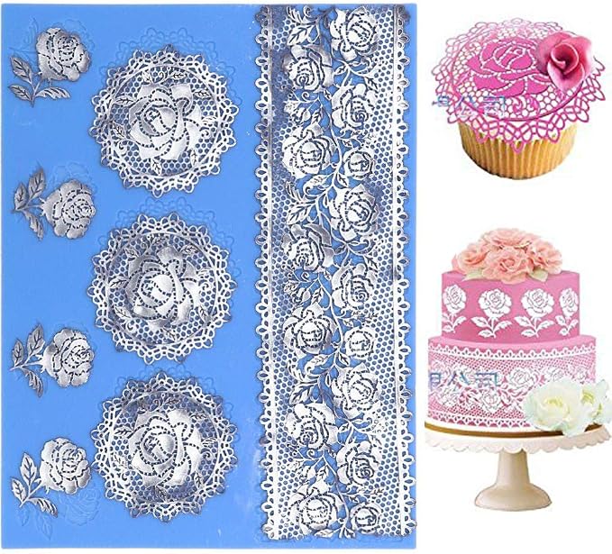 wedding Silicone Lace Mat, rose Cake Decorating Mold, flowers cake Decorating Tools for Edible Lace Fondant Mold, Sugar-Lace Cupcake Mat
