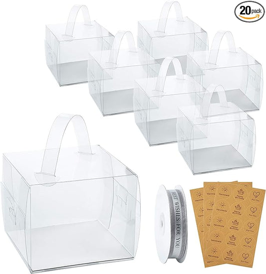 BURLIHOME 6x6x5Inch Transparent Bakery Boxes,20Pcs Clear Cake Box for Cake Chocolate Donut,Treat Boxes Gift for Party Wedding Graduation