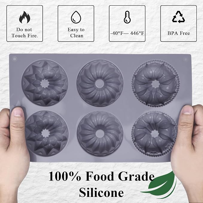 3Pcs Mini Fluted Tube Cake Pans for Baking, 6-Cavity Silicone Cake Pan Nonstick, Silicone Cake Mold for Cupcakes, Donuts, Cornbread, Brownies, Jellies