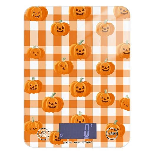 Food Scale Kitchen Scale Food Weight Scales Digital Weight Grams and Ounces Small Electronic Food Scale for Baking Cooking Halloween Orange Plaid Pumpkin Heads