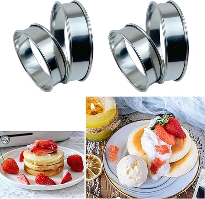 10Pcs Cookie Rings for Baking Cooking English Muffin Crumpet Rings Stainless Steel Round Cookie Double Rolled Tart Molds for Kitchen Baking, 4+3.35 Inch