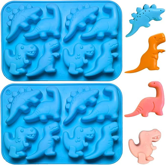 2Pcs Dinosaur Silicone Candy Molds - 8-Cavity Gummy Dinosaur Molds Shaped with T-rex, Stegosaurus, Triceratops, Brontosaurus, Non-stick and Bpa Free for Chocolate, Soaps, Crayons, Ice Cubes