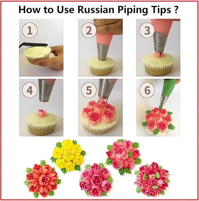 ANSLYQA Russian Piping Tips Set, 166 Pcs Baking Tools | 30 Numbered Russian Tips, 24 Numbered Icing Tips, 1 Ball Tip, 2 Leaf Tips, 100 Pastry Bags & More for Cake Cupcake Decorating