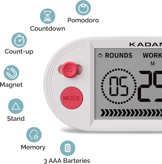KADAMS Workout Interval Timer – HIIT, Tabata & EMOM Training with Visual Countdown Ring, Magnetic for Gym Home Workouts & Fitness
