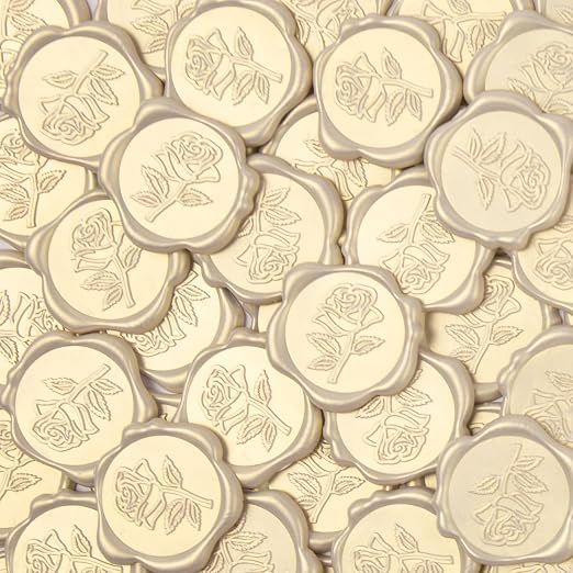 50 Pcs Ivory White Rose Style Wax Seal Stickers, Self Adhesive Wax Seal for Wedding Invitation, Easy Use Good Adhesion, Ivory White Rose Envelope Stickers Perfect for Invitation