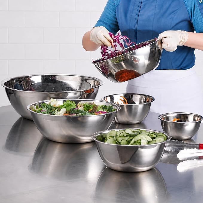 CURTA 6 Piece Stainless Steel Mixing Bowls Set, Heavy-Duty Nesting Metal Bowls (0.6–10 QT) with Flat Base, Large Prep Bowls for Baking, Cooking, Salad Tossing & Meal Prep