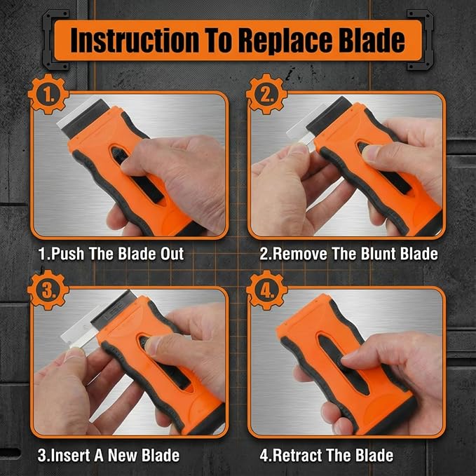Mister Rui Razor Blade Scraper, 2-in-1 Retractable Scraper Tool with 10 Metal and 10 Plastic Blades for Glass Cooktop Tile Paint Sticker Removal, Multi-Surface Cleaning Scraper