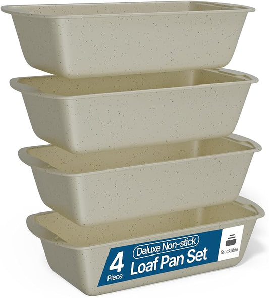 Nonstick Loaf Pan Set Pack of 4, Carbon Steel 11" Large Baking Bread Pan, Oven Safe Up to 450°F, PFOA, PFOS, PTFE Free, Space Saving Stackable Design, Stain Resistant, Dishwasher Friendly,White Marble