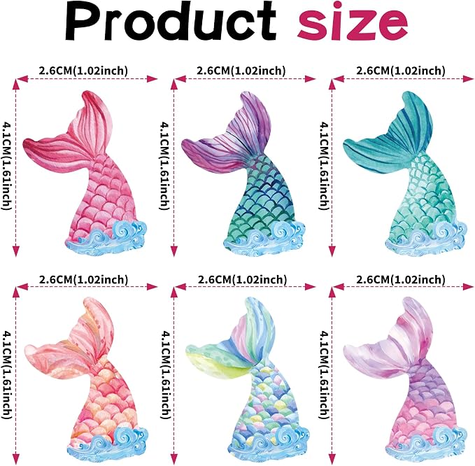 48Pcs Edible Mermaid Tail Cupcake Toppers Wafer Paper Mermaid theme Birthday Party Baby Showers Party Decoration