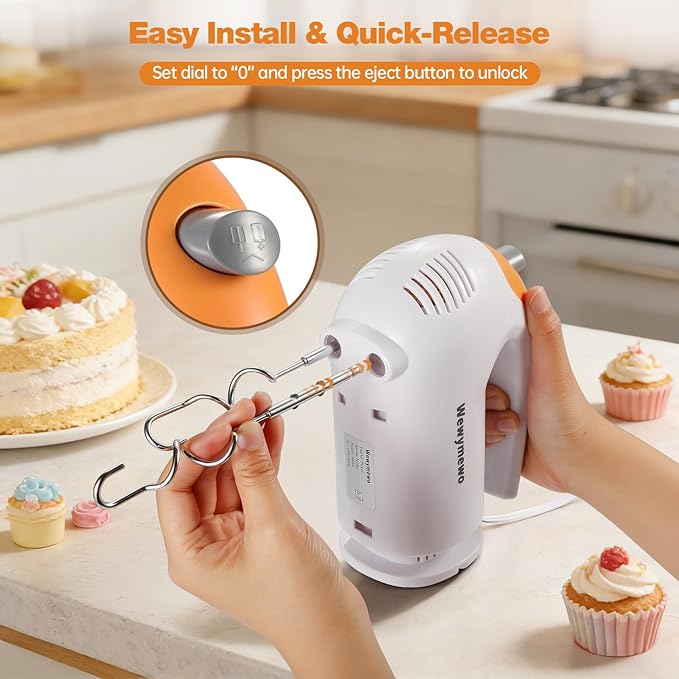 Electric Hand Mixer 300W, 5-Speed Handheld Kitchen Mixer with 304 Stainless Steel Beaters, Dough Hooks & Whisk – Ideal for Baking, Whipping Eggs & Cookie Dough