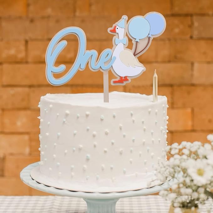 Wooden One Silly Goose 1st Birthday Cake Topper - Silly Goose First Birthday Decorations,Baby Girl 1st Party Decor (blue)