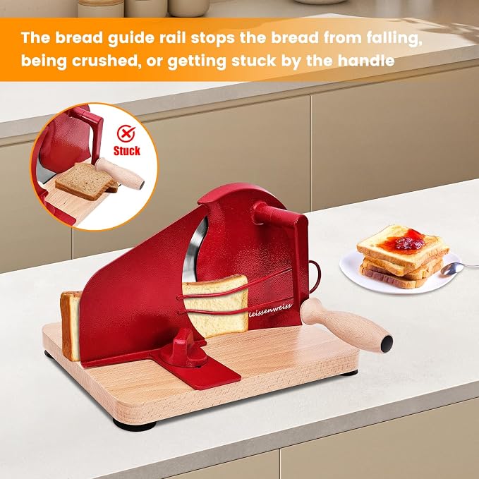 Stainless Steel Bread Slicer, Manual Sourdough Bread Cutter with Hand Crank and Adjustable Thickness, Bread Slicing Tool for Homemade Loaves, Toast, Bagels and Bakery Use